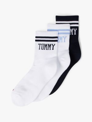 Tommy Logo Crew Sock 3-Pack, Lucent White/Multi