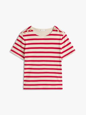 売れ筋商品|||トミー ヒルフィガー Tシャツ レディース トップス GOLD BUTTON TEE - Print T-shirt - ivory silk Tommy Hilfiger GOLD BUTTON TEE - Print T-shirt - hot coco