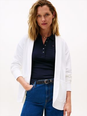 Shawl-Collar Sweatshirt Cardigan, Optic White