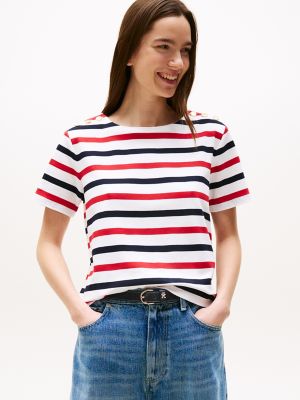 Gold Button-Shoulder Stripe T-Shirt, Optic White