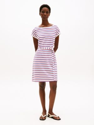 Belted Stripe T-Shirt Dress, Optic White Stripe