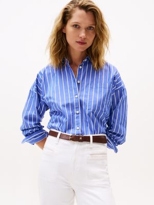 Relaxed Fit Bold Stripe Shirt, Dazzling Blue