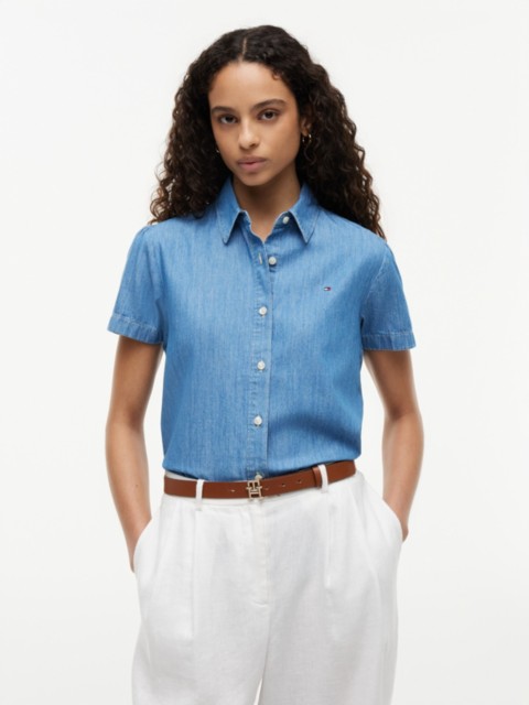 Женские рубашки Tommy Hilfiger Chambray Puff-Sleeve Shirt