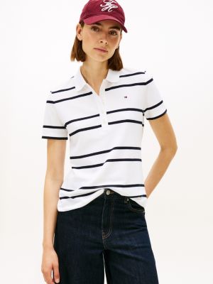 Stripe Stretch Pique Polo, Optic White Mutli