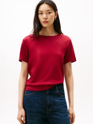 Gold Button-Shoulder T-Shirt, Rouge