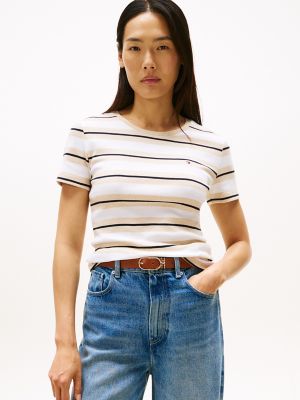 Stripe Crewneck T-Shirt, Ecru / Beige Stripe