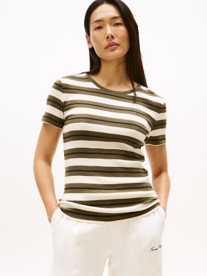 T-shirt ras du cou rayé, rayures olive platine