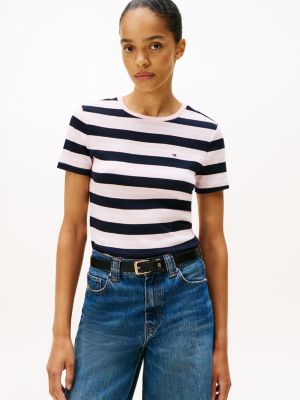 Stripe Crewneck T-Shirt, Icy Pink / Black Stripe