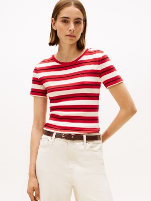 Stripe Crewneck T-Shirt, Red / White Stripe