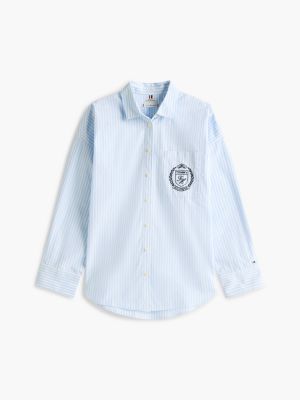 Женские рубашки Tommy Hilfiger Relaxed Fit Crest Logo Striped Shirt — фото 5