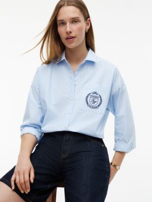 Женские рубашки Tommy Hilfiger Relaxed Fit Crest Logo Striped Shirt — фото 3