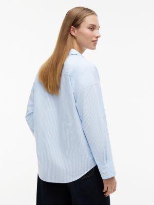 Женские рубашки Tommy Hilfiger Relaxed Fit Crest Logo Striped Shirt — фото 4