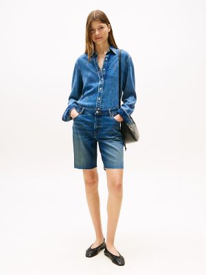 Light Wash High-Rise Denim Bermuda Short, Dark Wash Denim