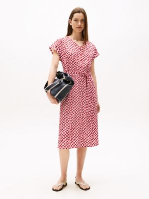 Floral Print Midi Dress, Primary Red