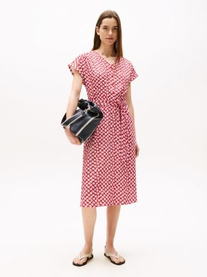 Floral Print Midi Dress, Primary Red
