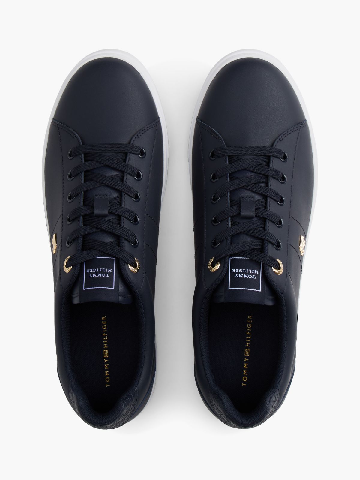 Monogram Heel Leather Court Sneaker — Space Blue