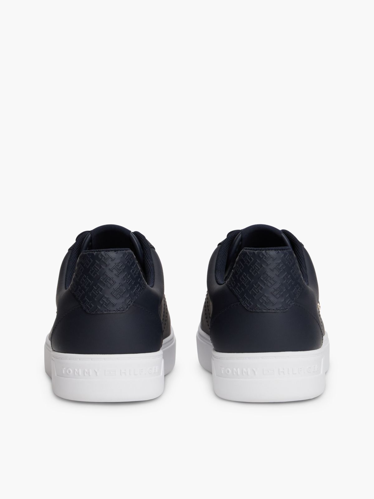 Monogram Heel Leather Court Sneaker — Space Blue