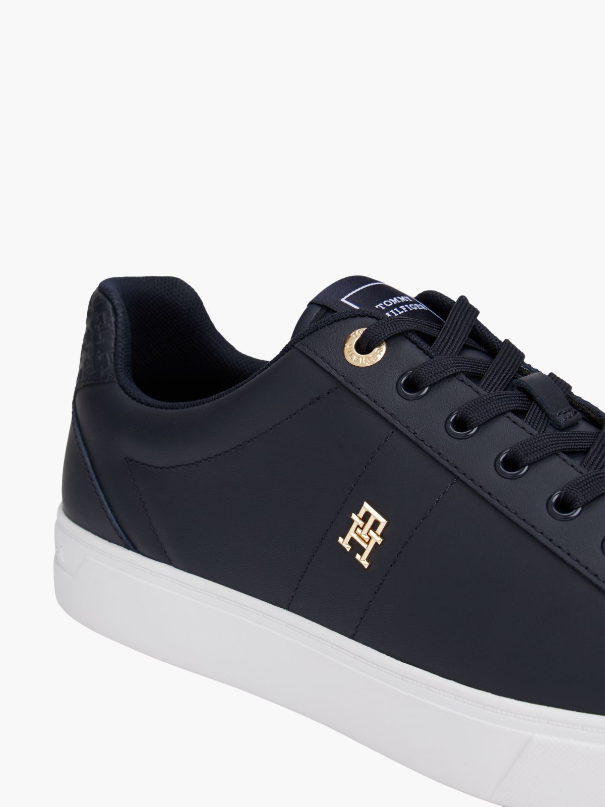 Monogram Heel Leather Court Sneaker — Space Blue