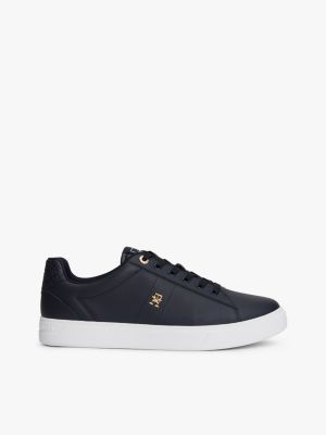 Monogram Heel Leather Court Sneaker, Space Blue