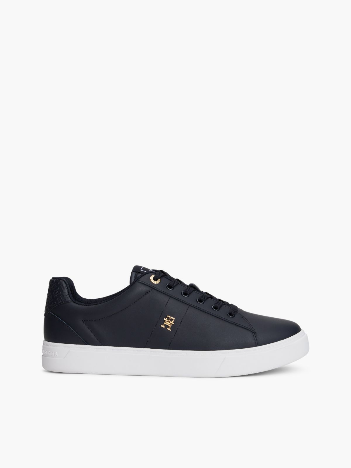Monogram Heel Leather Court Sneaker — Space Blue