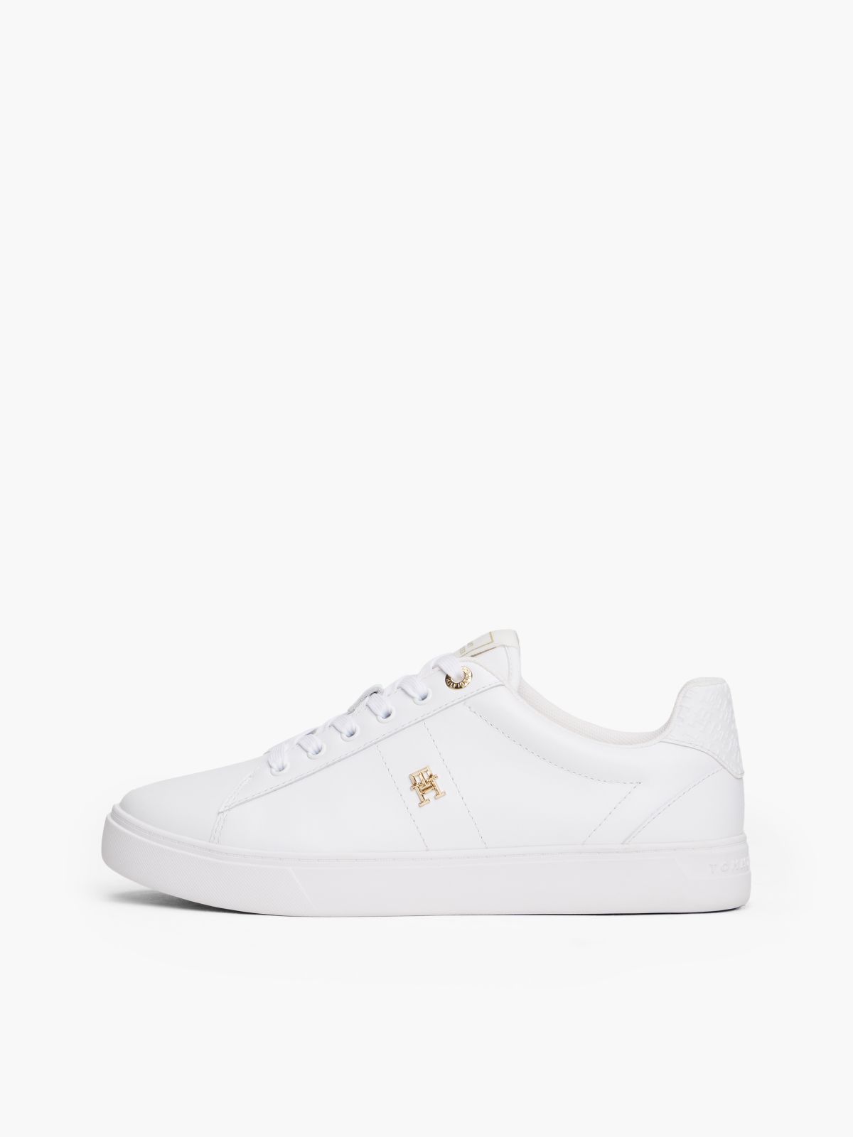 Monogram Heel Leather Court Sneaker — White