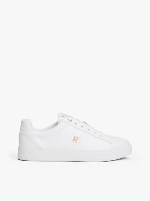 Monogram Heel Leather Court Sneaker, White