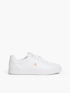 Monogram Heel Leather Court Sneaker — White 1