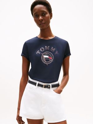 Embroidered Wavy Flag Logo T-Shirt, Navy
