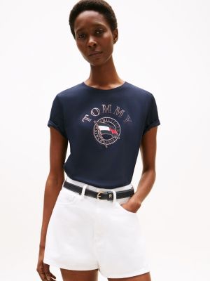 Embroidered Wavy Flag Logo T-Shirt, Navy