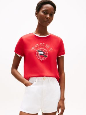 Embroidered Wavy Flag Logo T-Shirt, Primary Red