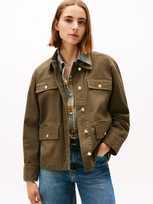 Gold-Button Field Jacket, Platinum Olive