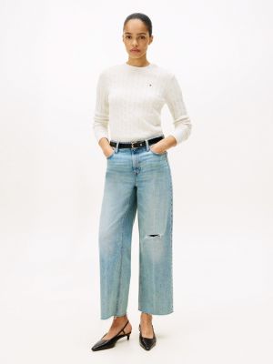Distressed High-Rise Wide-Leg Jean, Medium Wash