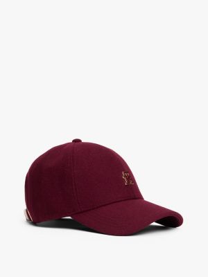 Monogram Melton Wool-Blend Baseball Cap, Deep Rouge