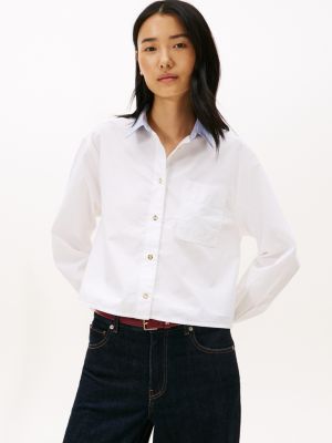 Relaxed Stripe Collar Poplin Shirt, Optic White