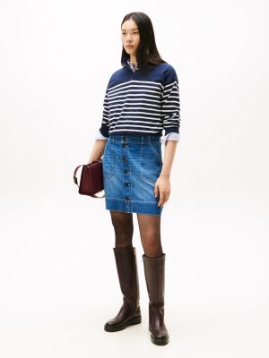 Button-Front Denim Utility Mini Skirt, Dark Wash
