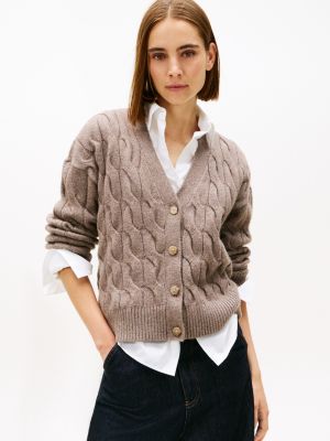 Cable Knit Cardigan, Coconut Brown