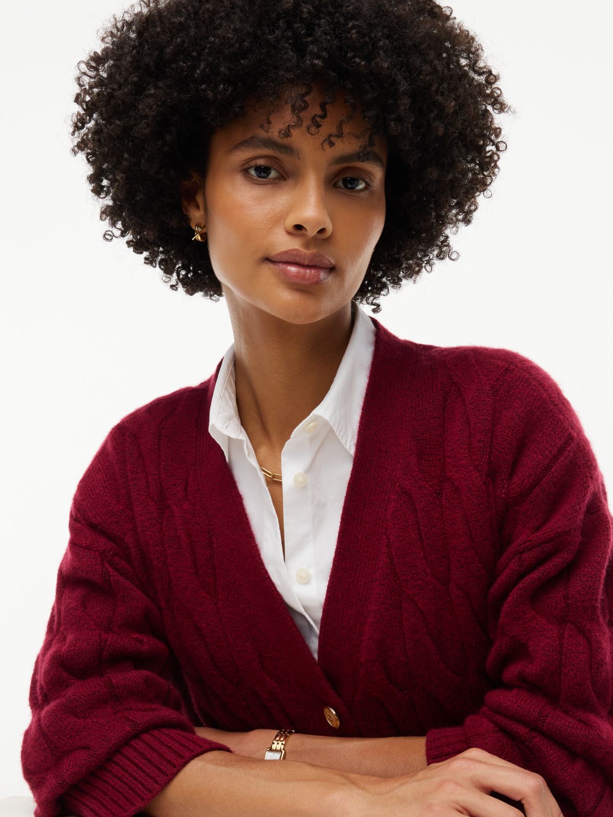 TH Soft Touch Cable Knit Cardigan — Plum Glaze