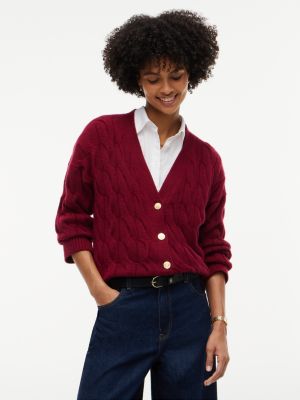 Cable Knit Cardigan, Plum Glaze