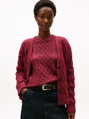 Cable Knit Cardigan, Rouge