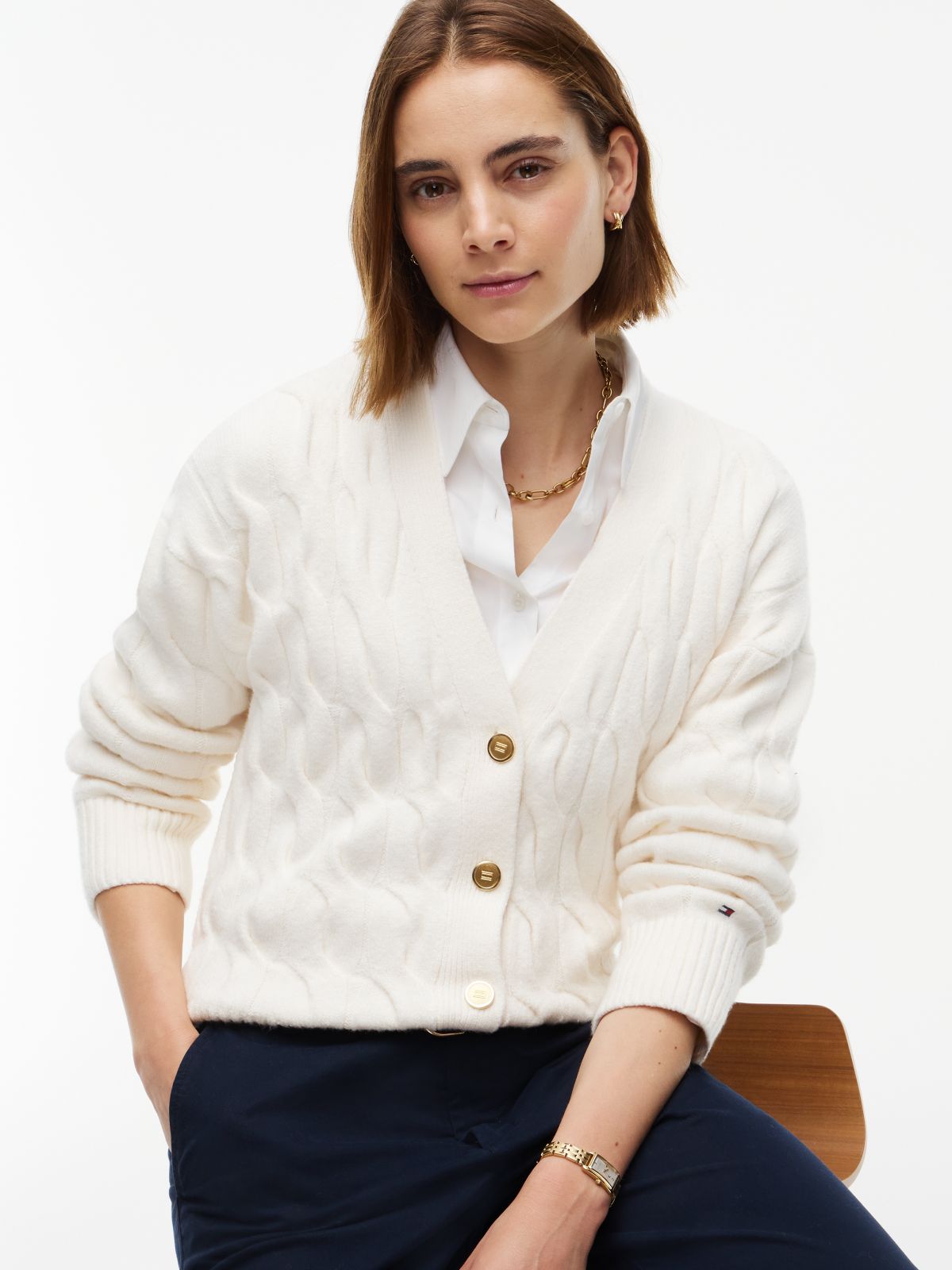 TH Soft Touch Cable Knit Cardigan — Rich Cream