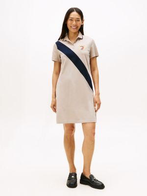 Banner Stripe Polo Dress, Stone
