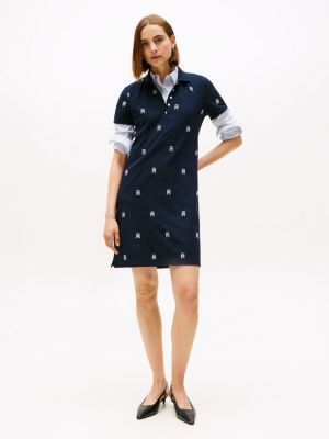 Allover Monogram Polo Dress, Navy Blue