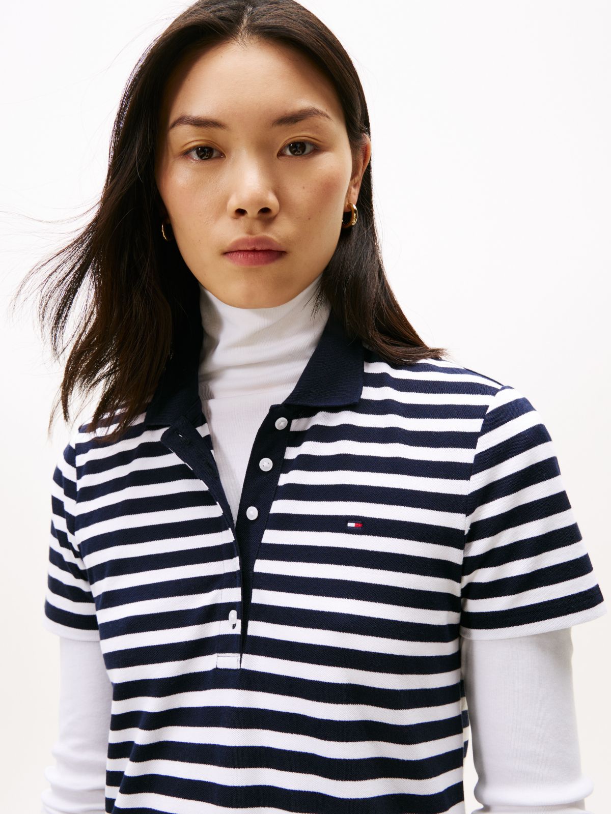 Slim Fit Stripe Polo Dress — Navy Blue