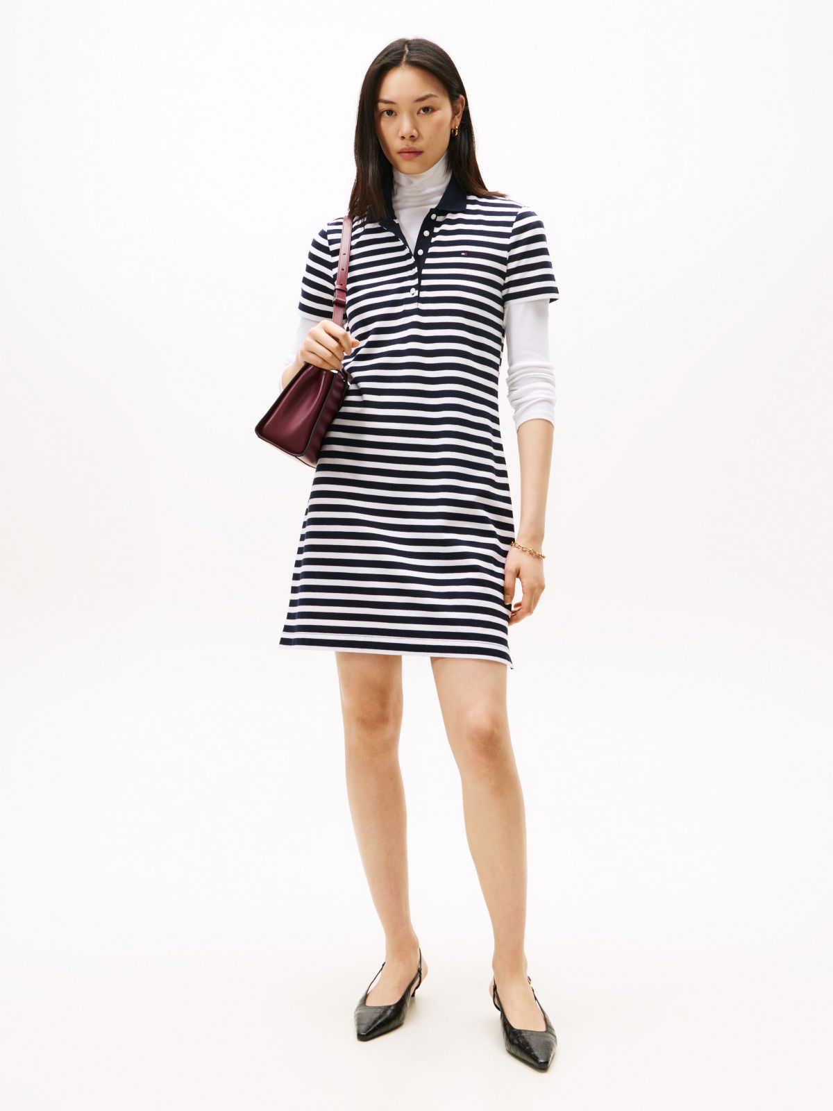 Slim Fit Stripe Polo Dress — Navy Blue