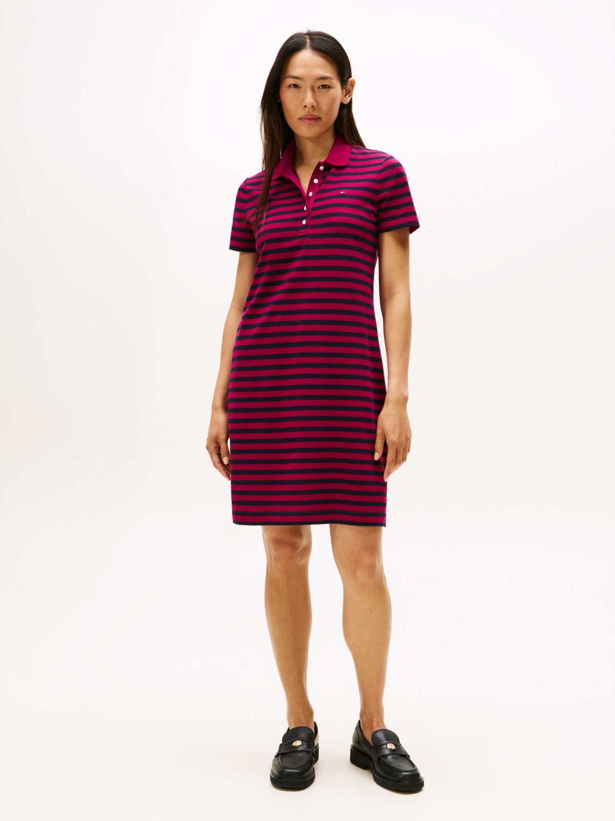 Slim Fit Stripe Polo Dress — Italian Wine