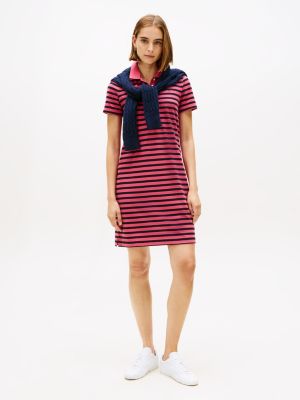 Slim Fit Stripe Polo Dress, Heritage Pink
