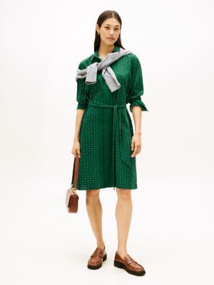 Fluid Crepe Belted Shirtdress, Ornamental Green