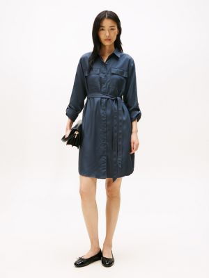 Long-Sleeve Belted Utility Shirtdress, Military Denim