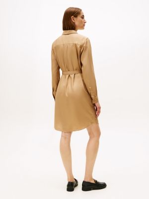 camel utility tie waist shirt dress M.M.LaFleur Women's Cynthia Dress - Washable Wool Twill - Camel