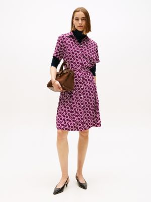 Monogram Print Belted Shirtdress, Italian Wine